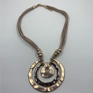 ST THOMAS Layered Pendant Necklace Gold Tone Beaded Cord Boho Statement